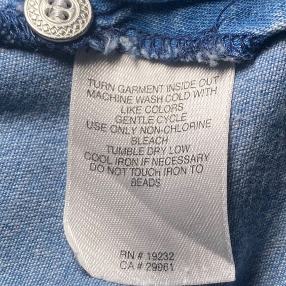 Denim Floral Embroidered Beaded Button Shirt Cottagecore Grandmacore GoldenGirls - Picture 6 of 9